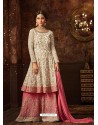 Cream And Pink Georgette Embroidered Designer Palazzo Suit