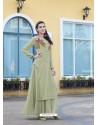 Olive Green Muslin Silk Cotton Designer Readymade Long Kurti