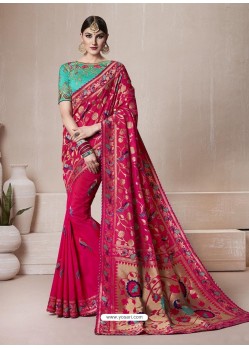 Fuchsia Banarasi Silk Jacquard Designer Party Wear Saree