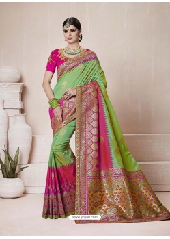 Groovy Green Banarasi Silk Jacquard Designer Party Wear Saree