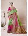 Groovy Green Banarasi Silk Jacquard Designer Party Wear Saree