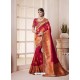 Red And Multi Colour Banarasi Silk Jacquard Designer Party Wear Saree