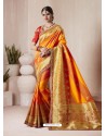 Yellow Banarasi Silk Jacquard Designer Party Wear Saree