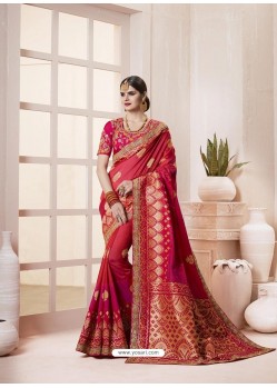 Crimson Banarasi Silk Jacquard Designer Party Wear Saree