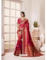 Crimson Banarasi Silk Jacquard Designer Party Wear Saree