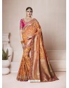Rust Banarasi Silk Jacquard Designer Party Wear Saree