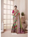 Green And Multi Colour Banarasi Silk Jacquard Designer Party Wear Saree