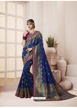 Navy Blue Banarasi Silk Jacquard Designer Party Wear Saree