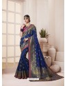 Navy Blue Banarasi Silk Jacquard Designer Party Wear Saree