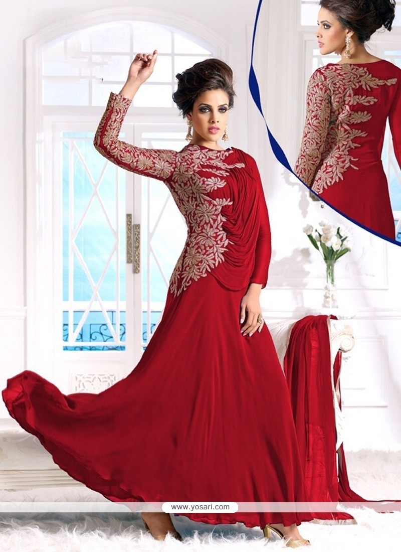 Astounding Red Georgette Anarkali Suit