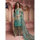 Aqua Mint And Grey Digital Printed Pure Cotton Designer Patiala Salwar Suit