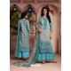 Sky Blue And Grey Printed Pure Cotton Designer Palazzo Suit