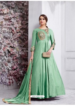 Sea Green Soft Tapeta Silk Embroidered Designer Anarkali Suit