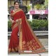 Red Raw Silk Designer Woven Saree