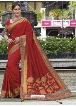 Red Raw Silk Designer Woven Saree