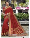 Red Raw Silk Designer Woven Saree