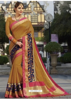 Golden Raw Silk Designer Woven Saree