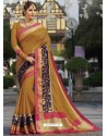 Golden Raw Silk Designer Woven Saree