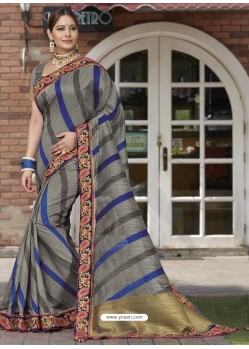 Grey Raw Silk Designer Woven Saree