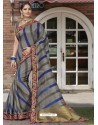 Grey Raw Silk Designer Woven Saree