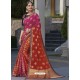 Fuchsia And Red Raw Silk Designer Woven Saree