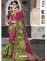 Green And Pink Raw Silk Designer Woven Saree