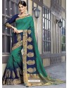 Magical Dark Green And Navy Blue Raw Silk Designer Woven Saree