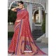 Amazing Crimson Raw Silk Designer Woven Saree