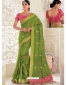 Green Raw Silk Woven Designer Party Wear Saree