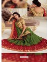 Forest Green And Red Raw Silk Woven Designer Party Wear Saree