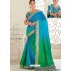 Blue And Green Raw Silk Woven Designer Party Wear Saree