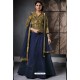 Navy Blue And Gold Jacquard Raw Silk Designer Lehenga Choli