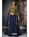 Navy Blue And Gold Jacquard Raw Silk Designer Lehenga Choli