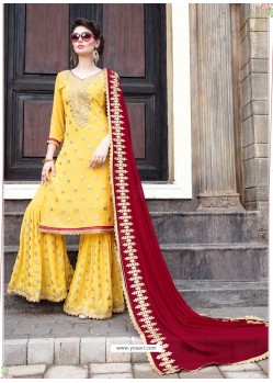 Yellow Georgette Heavy Embroidered Designer Palazzo Suit