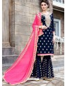 Navy Blue Georgette Heavy Embroidered Designer Palazzo Suit