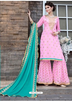 Baby Pink Georgette Heavy Embroidered Designer Palazzo Suit