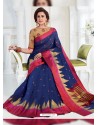 Mind Blowing Navy Blue Chanderi Cotton Designer Saree