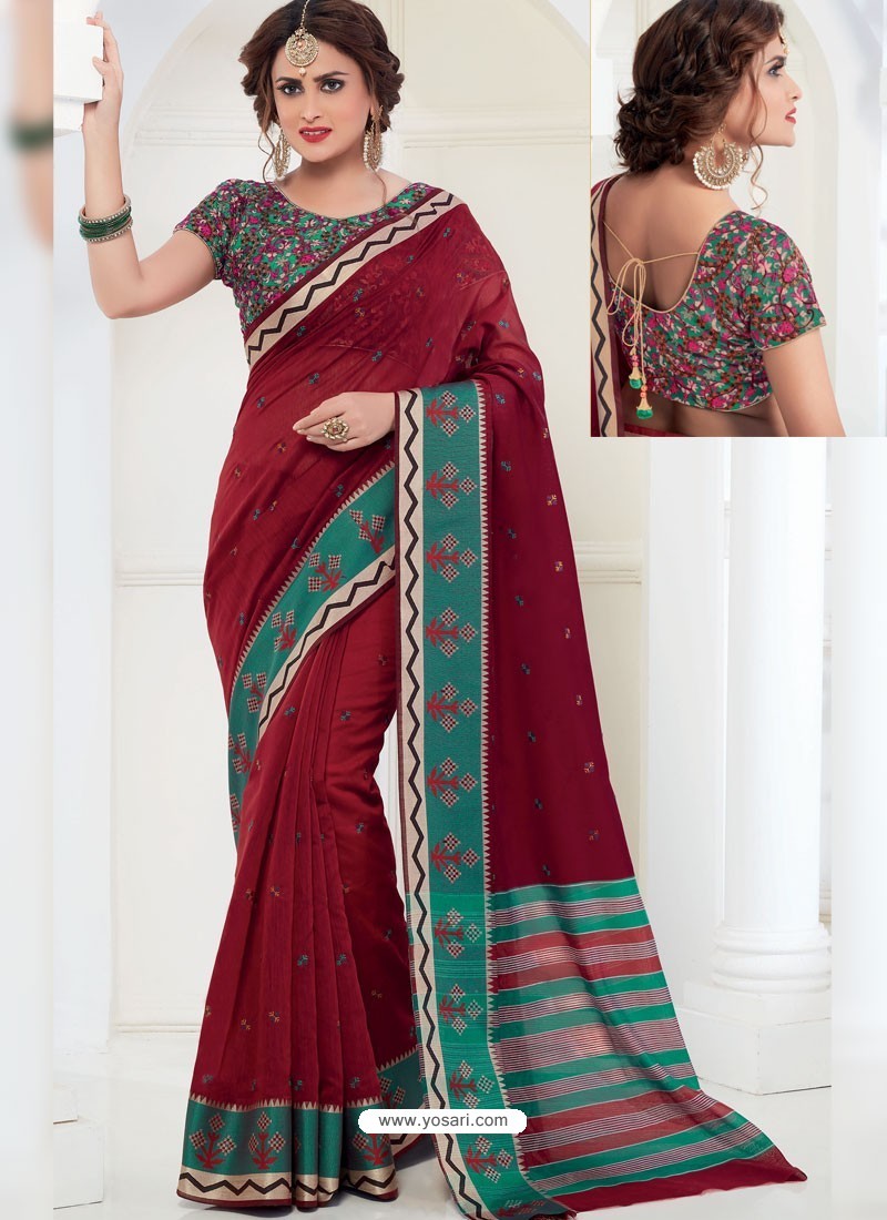 Buy Attractive Maroon Chanderi Cotton Designer Saree | Designer Sarees