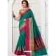 Nice Looking Teal Chanderi Cotton Designer Saree