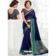 Pleasing Navy Blue Chanderi Cotton Designer Saree