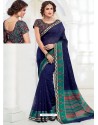 Pleasing Navy Blue Chanderi Cotton Designer Saree