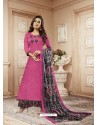 Hot Pink Cotton Satin Digital Printed Designer Palazzo Salwar Suit