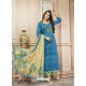 Blue Cotton Satin Digital Printed Designer Palazzo Salwar Suit