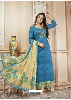 Blue Cotton Satin Digital Printed Designer Palazzo Salwar Suit