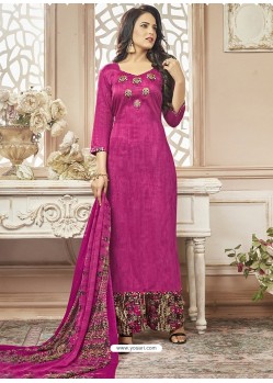 Medium Violet Cotton Satin Digital Printed Designer Palazzo Salwar Suit
