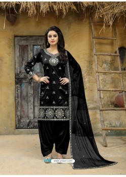 Black Tafeta Silk Embroidered Designer Patiala Salwar Suit