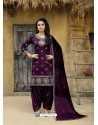 Purple Tafeta Silk Embroidered Designer Patiala Salwar Suit
