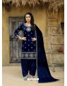 Navy Blue Tafeta Silk Embroidered Designer Patiala Salwar Suit