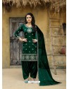 Dark Green Tafeta Silk Embroidered Designer Patiala Salwar Suit