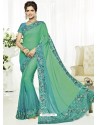 Green And Turquoise Chiffon Designer Party Wear Saree